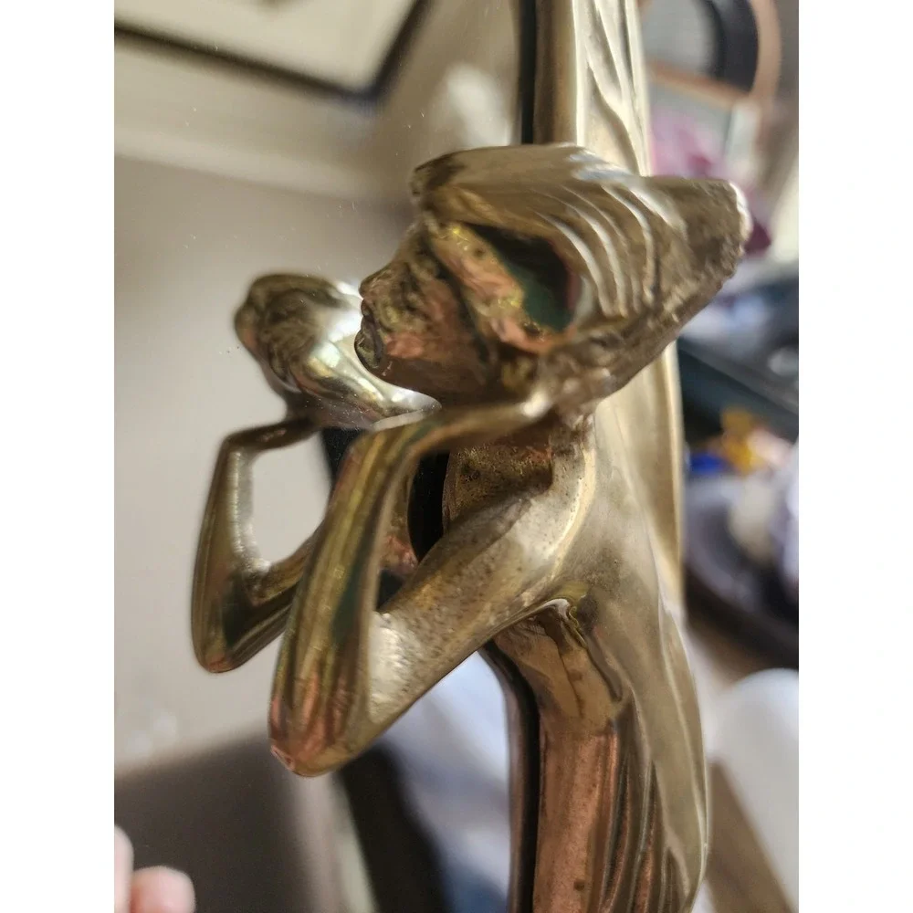 Vintage Lady Mirror Art Deco Nouveau Brass Vanity Table Top Mirror 9.5X12 Flower